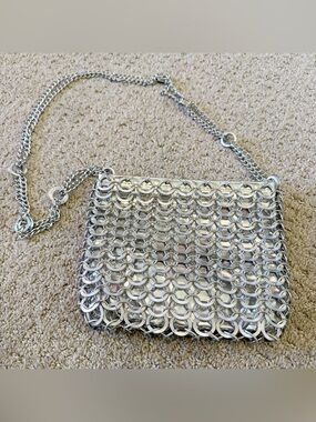 Vintage Pappagallo Shops Metal Link Pop Tab Bag Silver 1980s Mod Disco Chain
